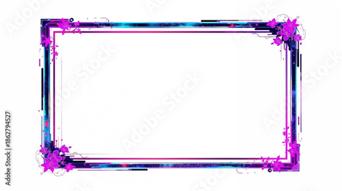 Vibrant Futuristic Neon Border with Gradient Colors and Abstract Pink Floral Elements