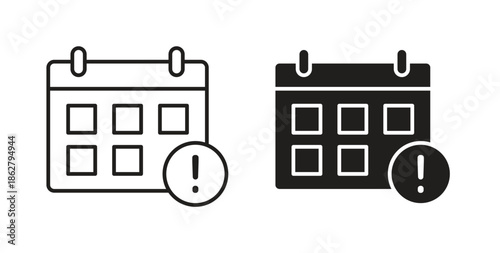 Calendar exclamation icons linear icon. Line with Editable stroke. monochrome icon