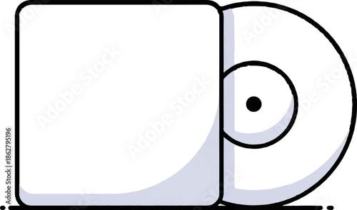 A minimalist line art icon depicting a compact disc in a sleeve, with a black outline and subtle grey shading
