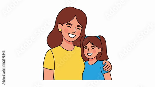 A mother and daughter are smiling and hugging