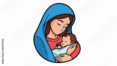 A mother tenderly cradles her sleeping infant, both enveloped in soft light and gentle care