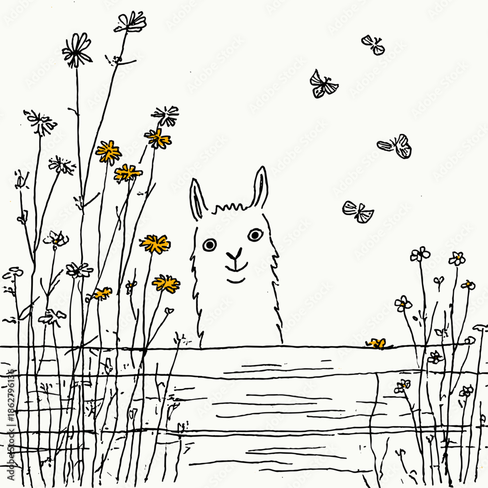 Obraz premium Playful Llama Surrounded by Colorful Wildflowers