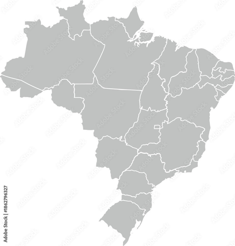 Obraz premium Brazil map featuring states and administrative borders as a neutral grey graphic element for use in corporate data presentations.