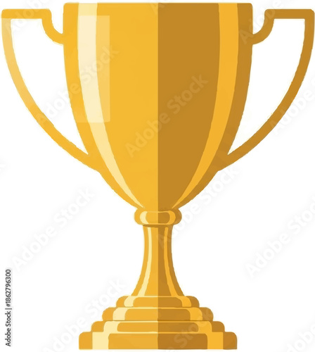 A golden trophy with two handles and a tiered base on a white background