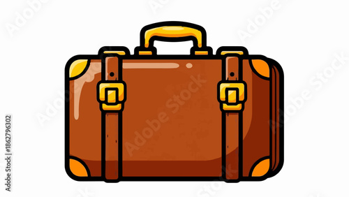 A classic brown suitcase with golden clasps and handle, ready for adventure