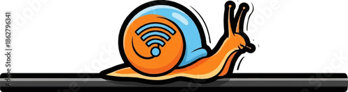 A cartoon snail with a Wi-Fi symbol on its shell moves slowly across a grey surface