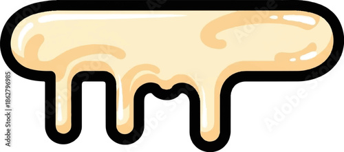A cartoonish depiction of a thick, creamy, pale yellow substance dripping with a glossy appearance