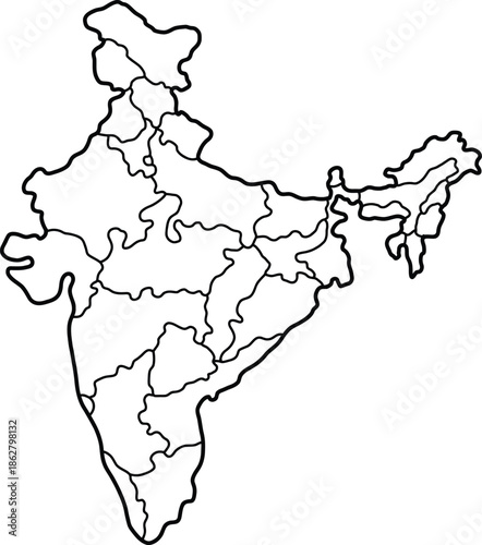 India Map Outline with State Borders
