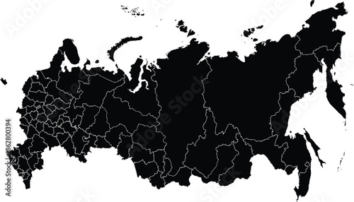 Russia Map Outline on Black Silhouette with White Borders