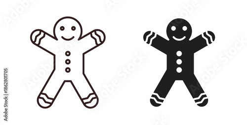 Gingerbread man icons linear icon. Line with Editable stroke. monochrome icon
