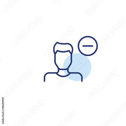 Man avatar and minus. Remove or delete user account. Pixel perfect, editable stroke vector icon