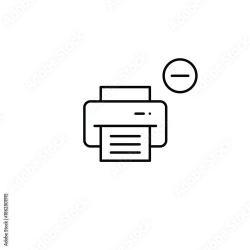 Printer and minus sign. Remove device, cancel printing job. Pixel perfect, editable stroke vector icon