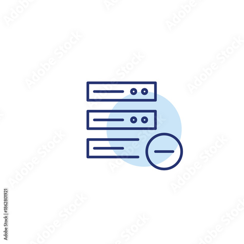 Stack of servers and minus symbol. Hosting cancelled, storage unavailable. Pixel perfect, editable stroke vector icon