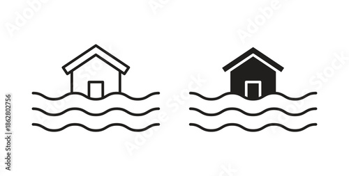 House flood icons linear icon. Line with Editable stroke. monochrome icon