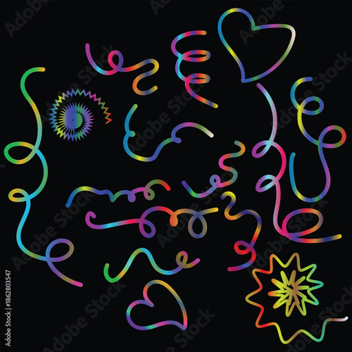 Colorful neon shapes on black background