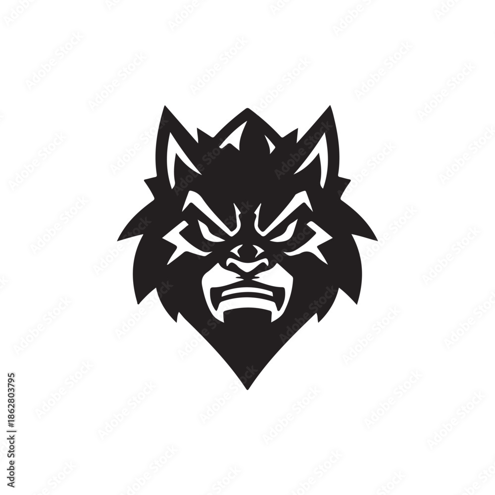 Fototapeta premium Black Demon Face Silhouette with Horns and Evil Expression Vector Illustration