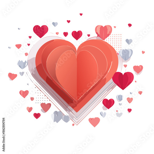 Modern abstract Valentine background featuring love-themed geometric shapes in flat vector style. Suitable for branding, posters, banners, and creative romantic designs.