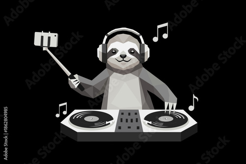 Low Poly DJ Sloth with Selfie Stick