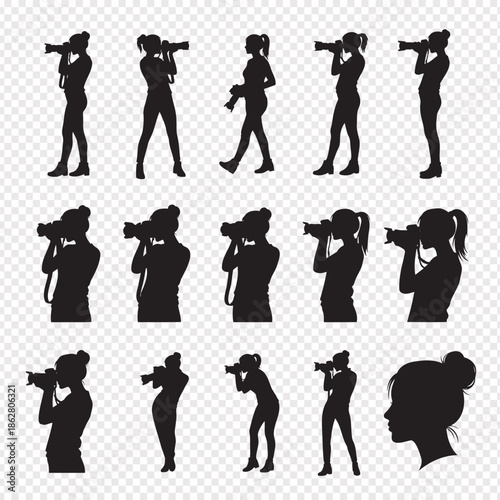 set of female photographer silhouettes