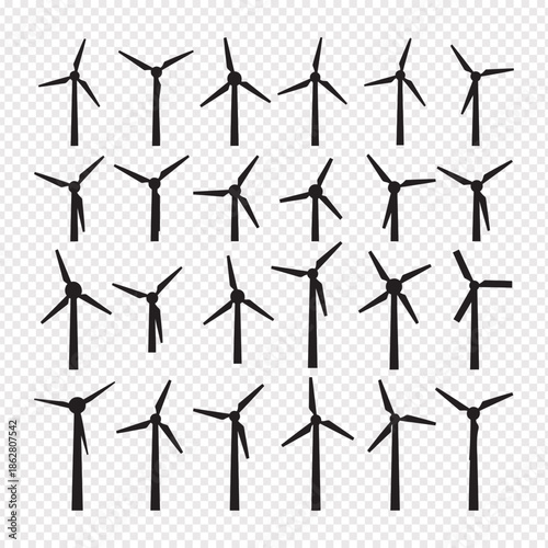 wind turbines in various orientations