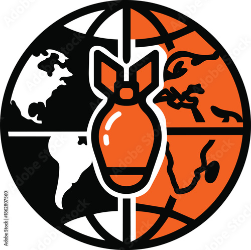 Global conflict and devastation represented by a bomb over the world