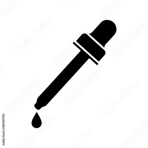 Dropper pipette icon with liquid drop cosmetic serum tool medical glass vector