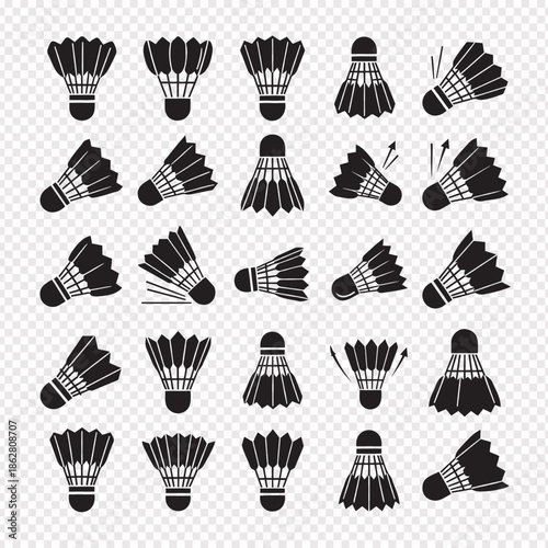 black badminton shuttlecock sport icons