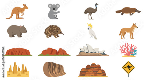 Collection of Australian Animals and Landmarks.