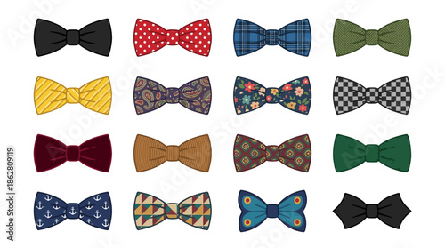 Collection of Bow Ties in Various Colors.