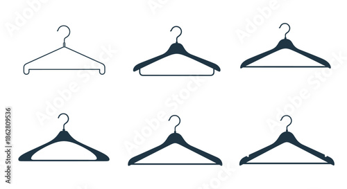 Set of various clothes hanger silhouettes and outlines for fashion retail organization and home storage.