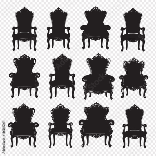 silhouette of multiple ornate chairs
