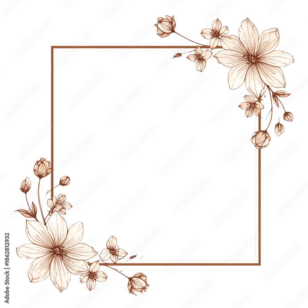 Obraz premium Elegant refined thin floral frame illustration on Transparent Background