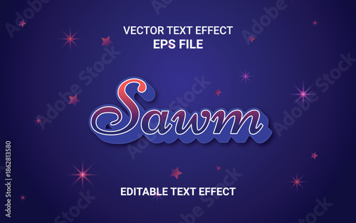 Cursive gradient sawm text effect with starry night background vector design