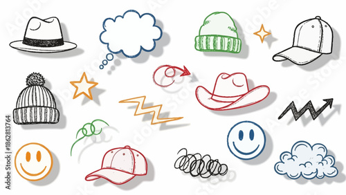 Collection of hats and headwear icons.