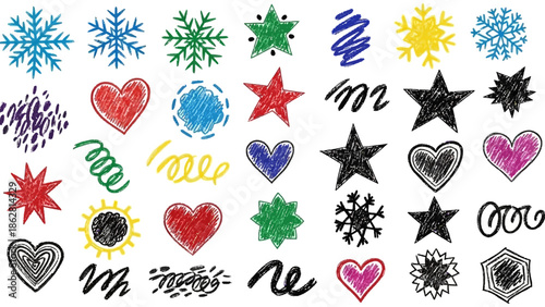 Colorful heart and star shapes icons.
