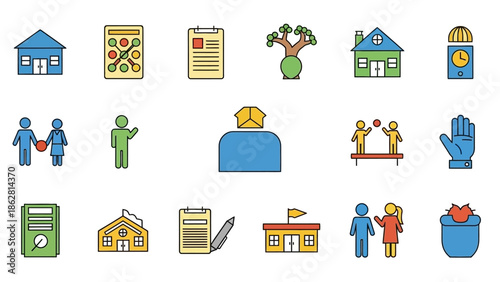 Colorful icons of school and education.