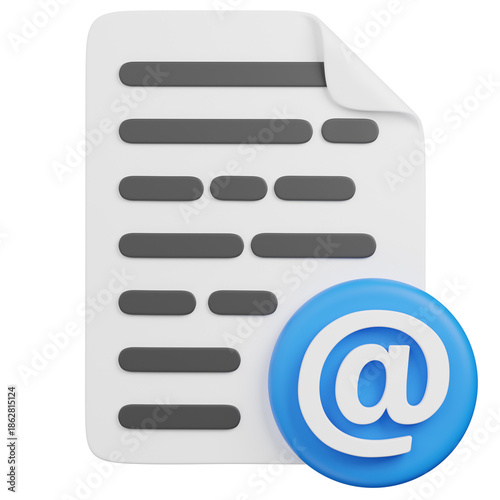 Принти на полотні 3D render  Document with Email Symbol Icon