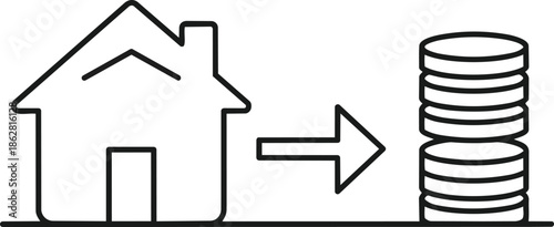 Real estate investment and property sale concept icon: House to money conversion