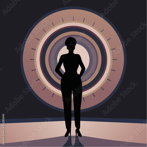 Elegant silhouette of a confident woman in a powerful stance.