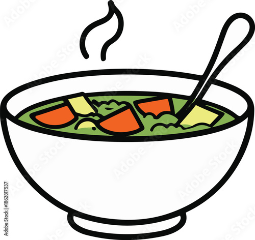 A grilled steak with clear grill marks, centered top view, flat vector art, simple geometric shapes, limited color palette, thick black outline, no texture, no lighting, isolated on white background