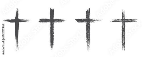 Christian cross set collection. Paint brush stroke cross. Religious cross.