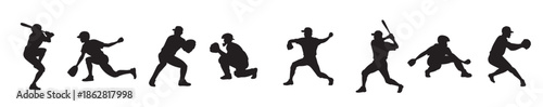 a collection of black silhouettes depicting various baseball