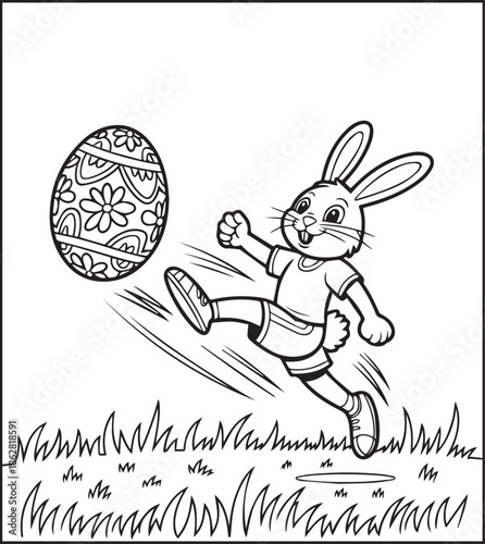 Easter bunny coloring page for kids black line art vector illustration doodle, Happy easter day coloring crafts and activities