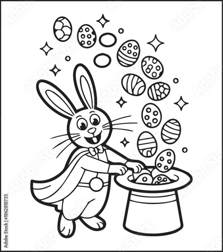 Easter bunny coloring page for kids black line art vector illustration doodle, Happy easter day coloring crafts and activities