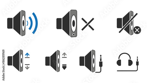 Black and white speaker icons set.