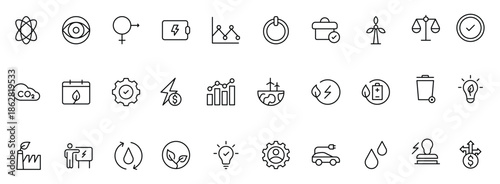 ESG flat line icon set. Outline icon collection related to ecology, environment social governance, risk management, sustainable developmen and more.