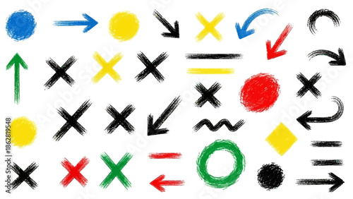 Collection of various colorful symbols.