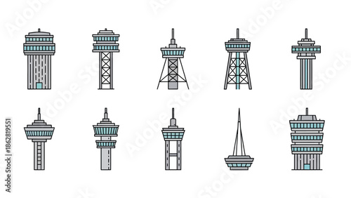 Collection of various communication towers.
