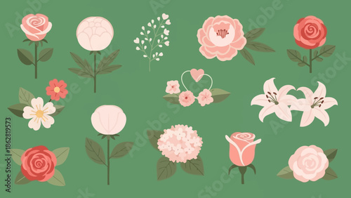 Collection of various flower illustrations 1.