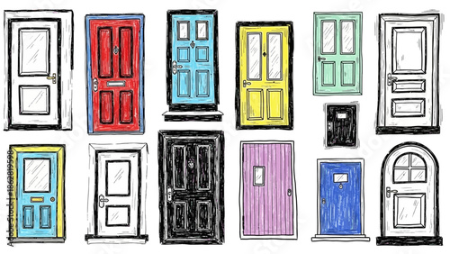Collection of Various Colorful Doors.